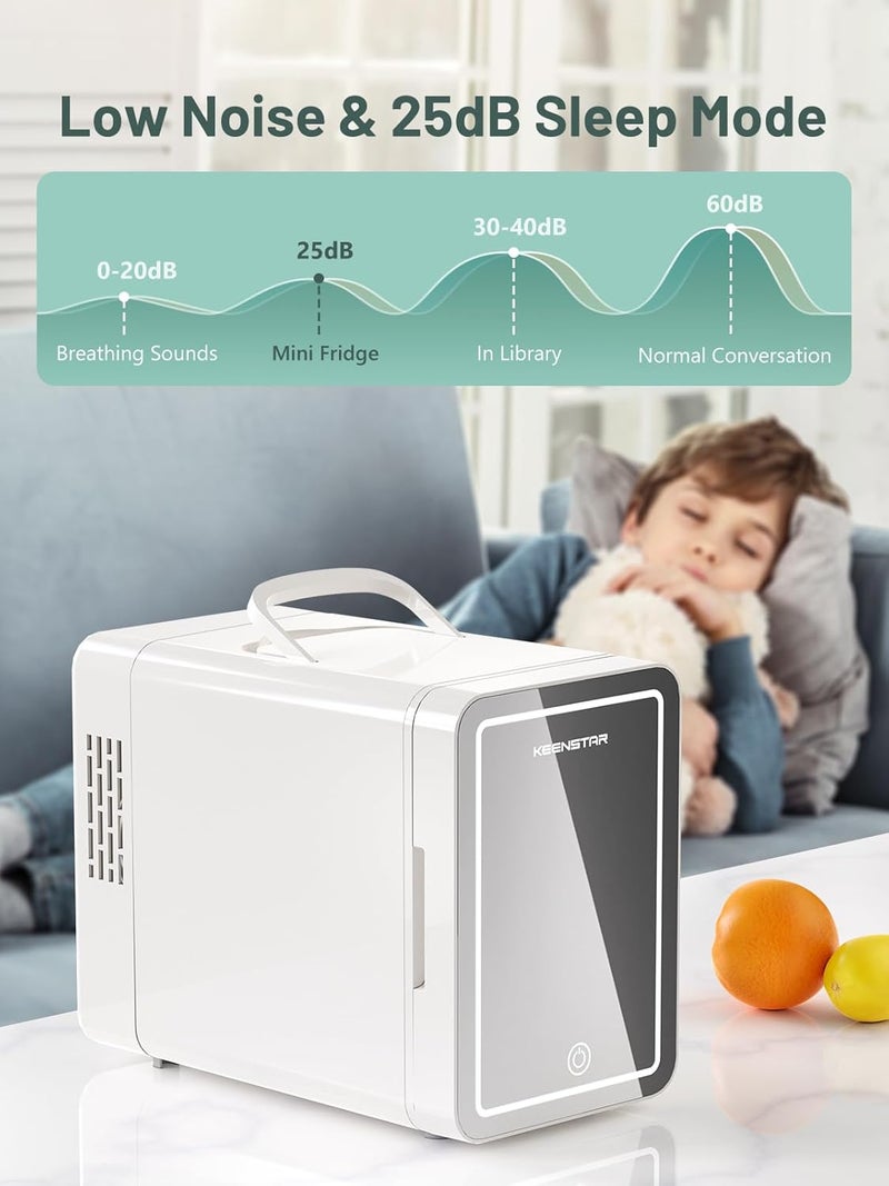 KEENSTAR Mini Skincare Fridge (6L/8 Can) with Dimmable LED Mirror, Cooler & Warmer for Bedroom, Cosmetics, Office, Dorm and Car, Portable Personal Refrigerator for Cosmetics, Skincare and Food, White - Image 5